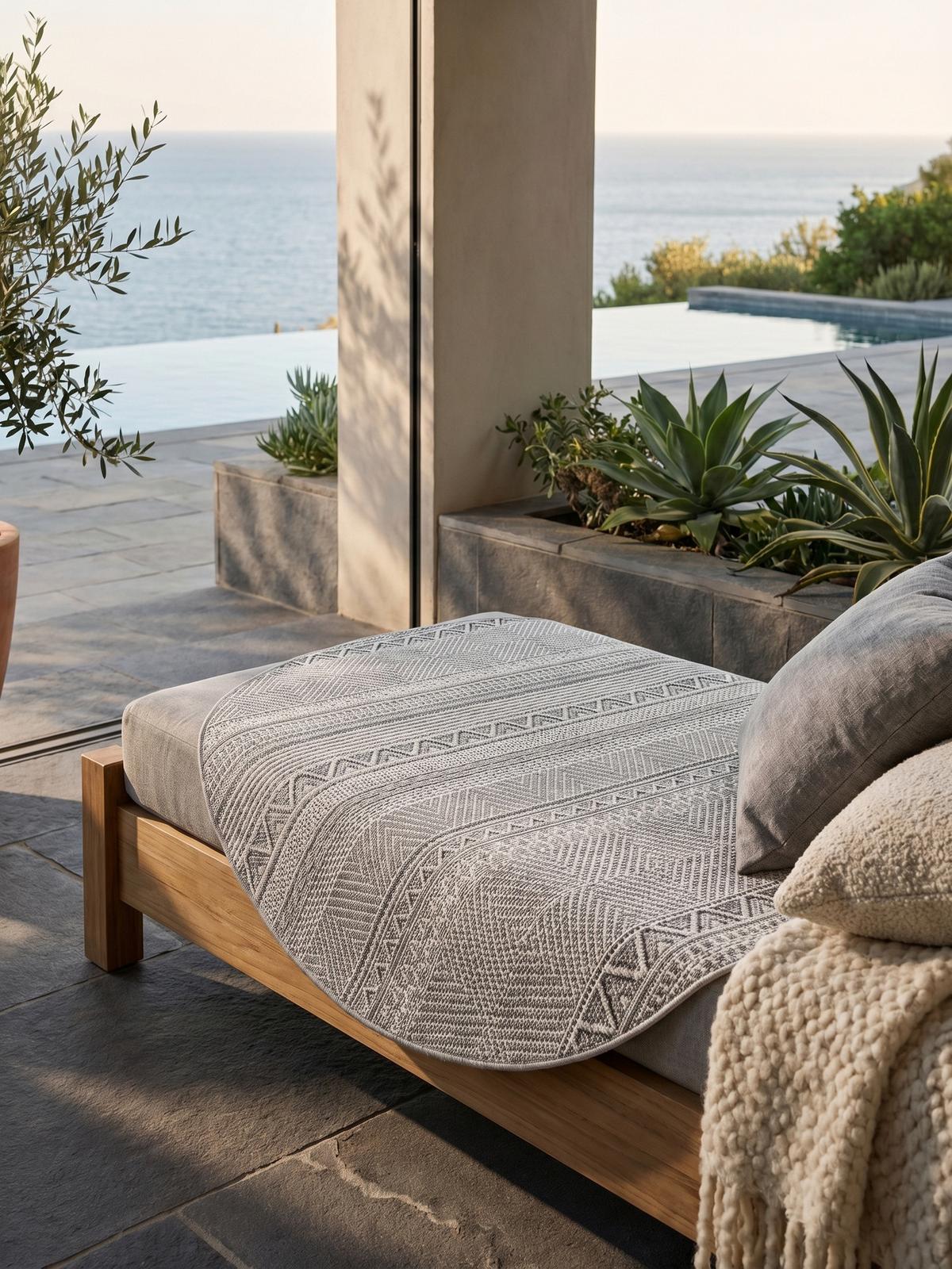 TEPPICH Outdoor VENTOUX in Grau, im Ethno-Stil, Ø 120 cm - Grau, Textil (120/120cm) - KADIMA DESIGN