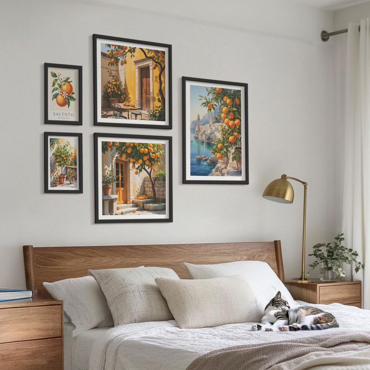 BILDER SET 5er Set - 50x50 cm & 20x30 cm & 40x60 cm Schwarzer Rahmen - Stadtansichten von Gebäuden - Schwarz, Kunststoff (40/60cm) - TULUP