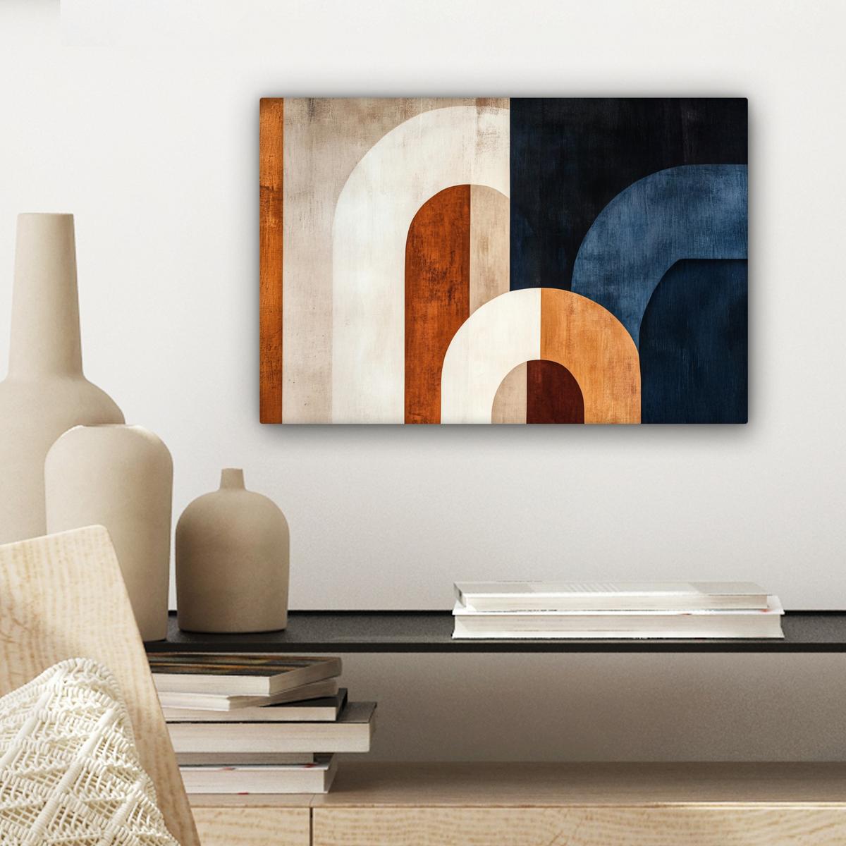 LEINWANDBILD Abstrakt - Formen - Dunkelblau Deko Schlafzimmer 30x20 cm - Cognac, Textil (30/20cm) - MuchoWow
