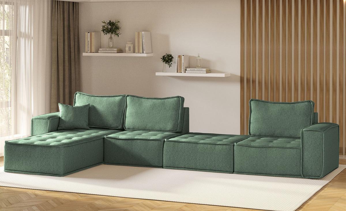 ECKSOFA Sande Xl In Raven - Grün, Holzwerkstoff/Textil (372/192cm) - Fun Möbel