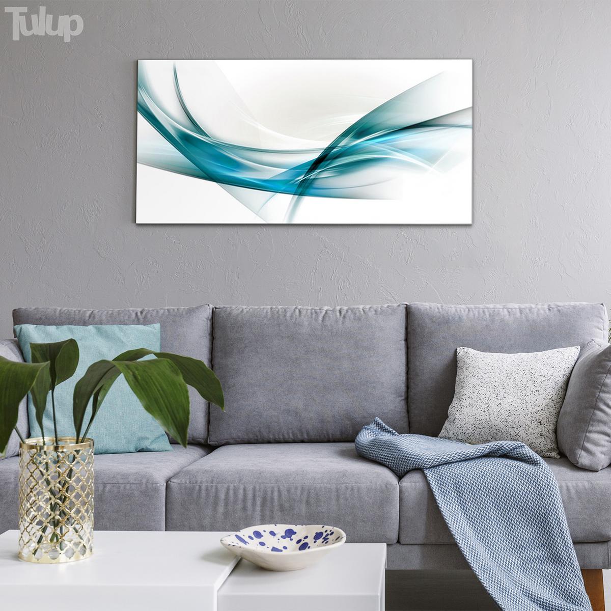 GLASBILD 120x60 cm Linienkunst - Hellblau, Glas (120/60cm) - TULUP