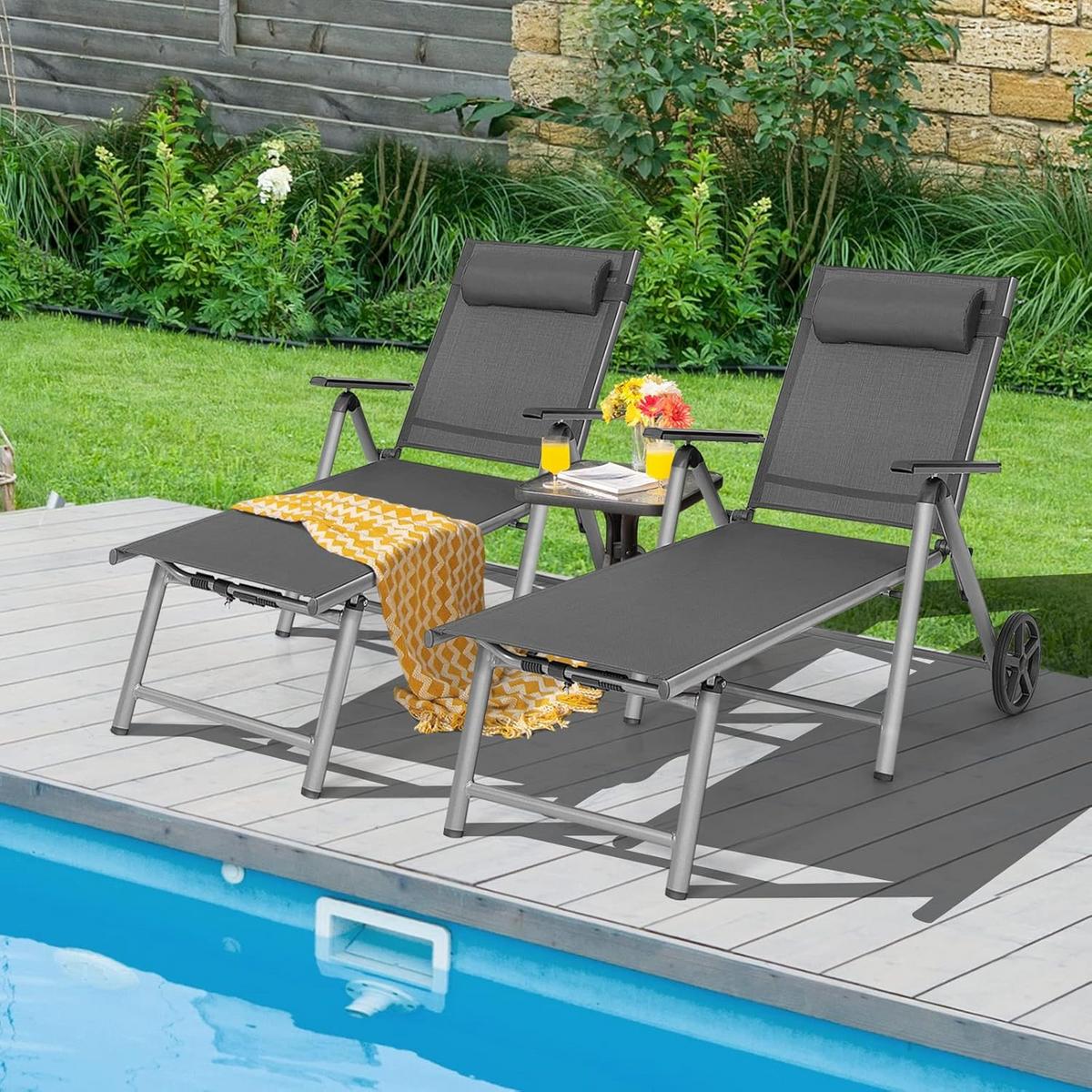 GARTENLIEGE Grau - Grau, Metall (173/78.5/66cm) - COSTWAY