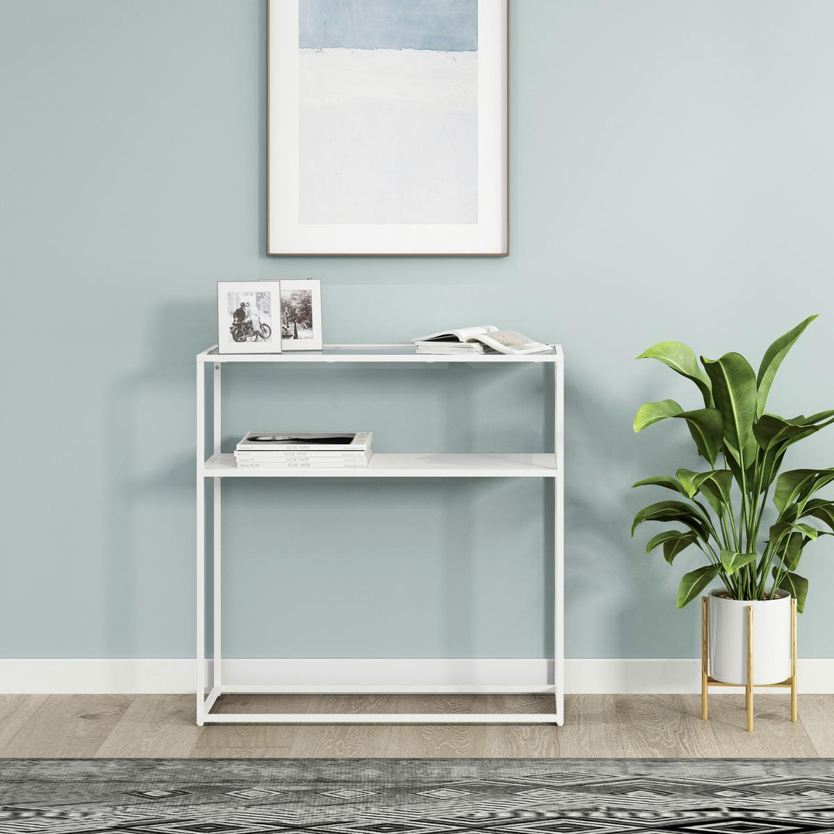 KONSOLENTISCH Kuhmo - Transparent/Weiß, Glas/Metall (30/80/80cm) - [en.casa]