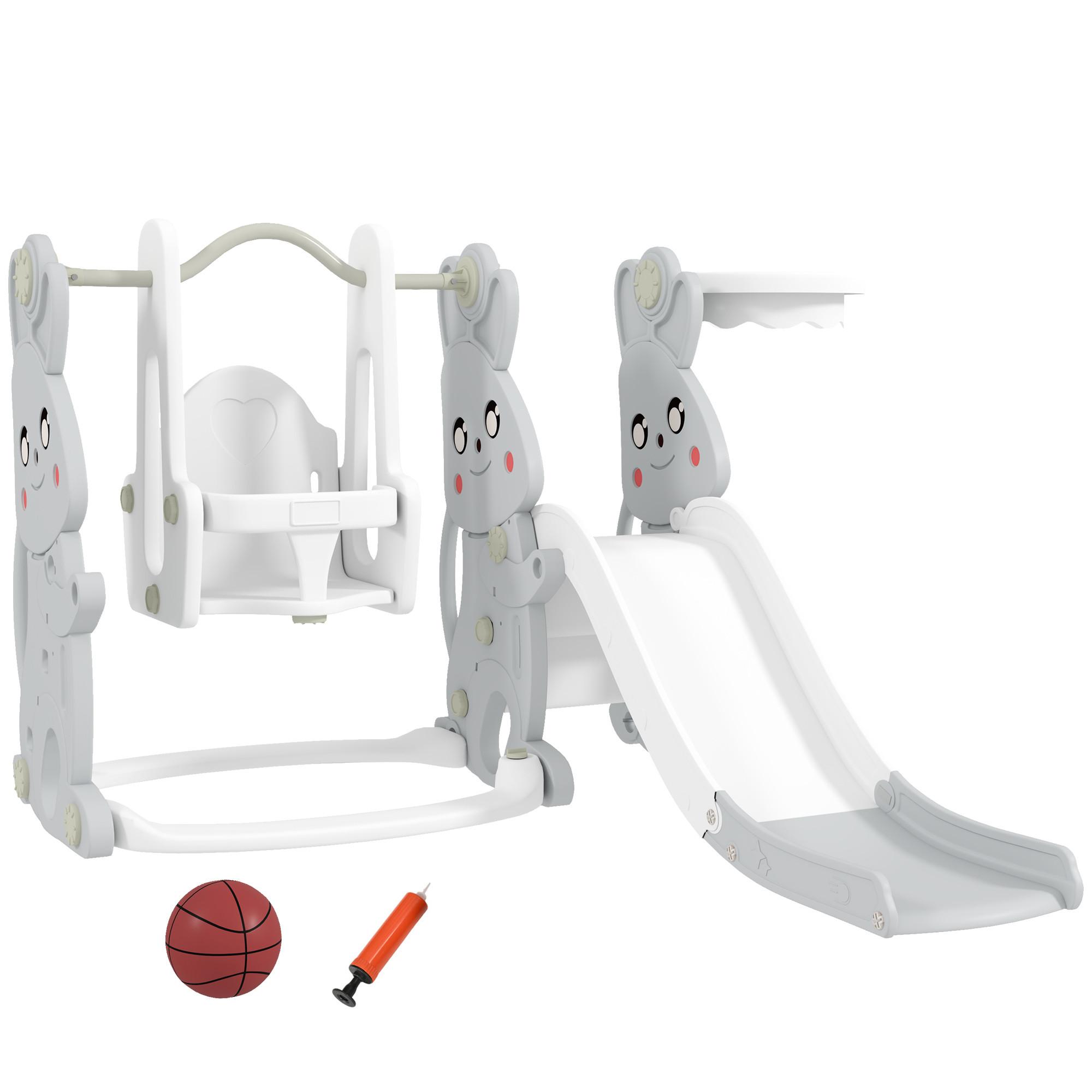 KINDERSCHAUKEL MIT RUTSCHE, Grau, Kunststoff - Grau, Kunststoff (147.5/107/160cm) - AIYAPLAY