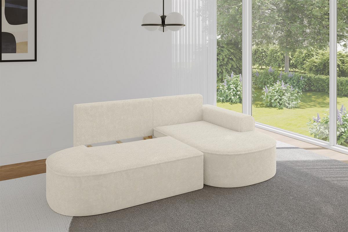 ECKSOFA mit Schlaffunktion und Bettkasten Ottomane Rechts MARI-L1-S - 283x167x73 cm Creme Tissu - Creme/Schwarz, Holzwerkstoff/Kunststoff (167/283cm) - ALTDECOR
