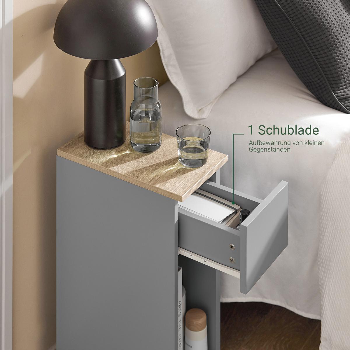 NACHTTISCH 2er Set, Hellgrau, 20x60x35cm - Grau, Holzwerkstoff (20/60/35cm) - SoBuy
