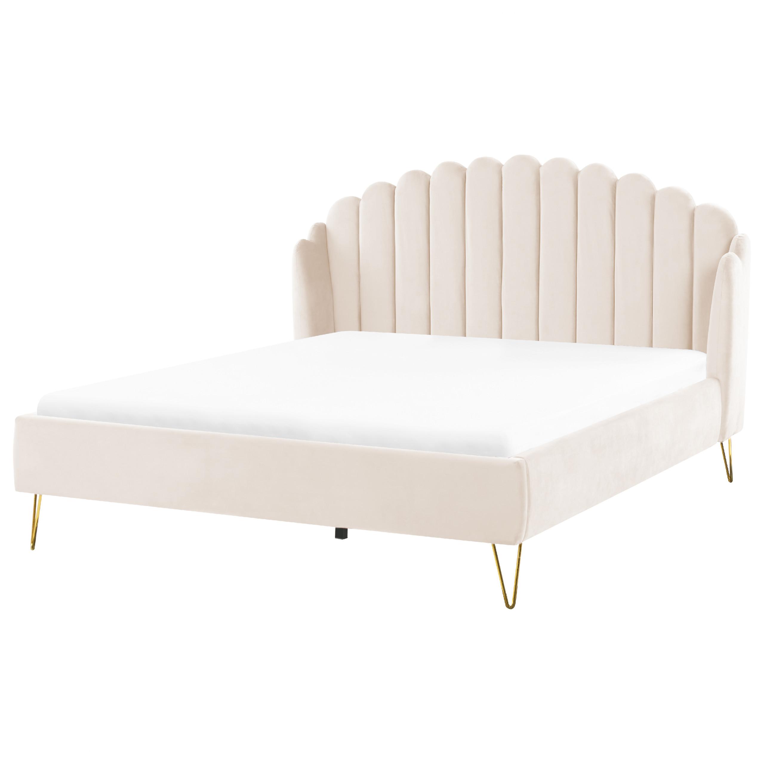 SAMTBETT 180/200cm Helles Beige Ambillou - Beige, Textil (180/200cm) - Beliani