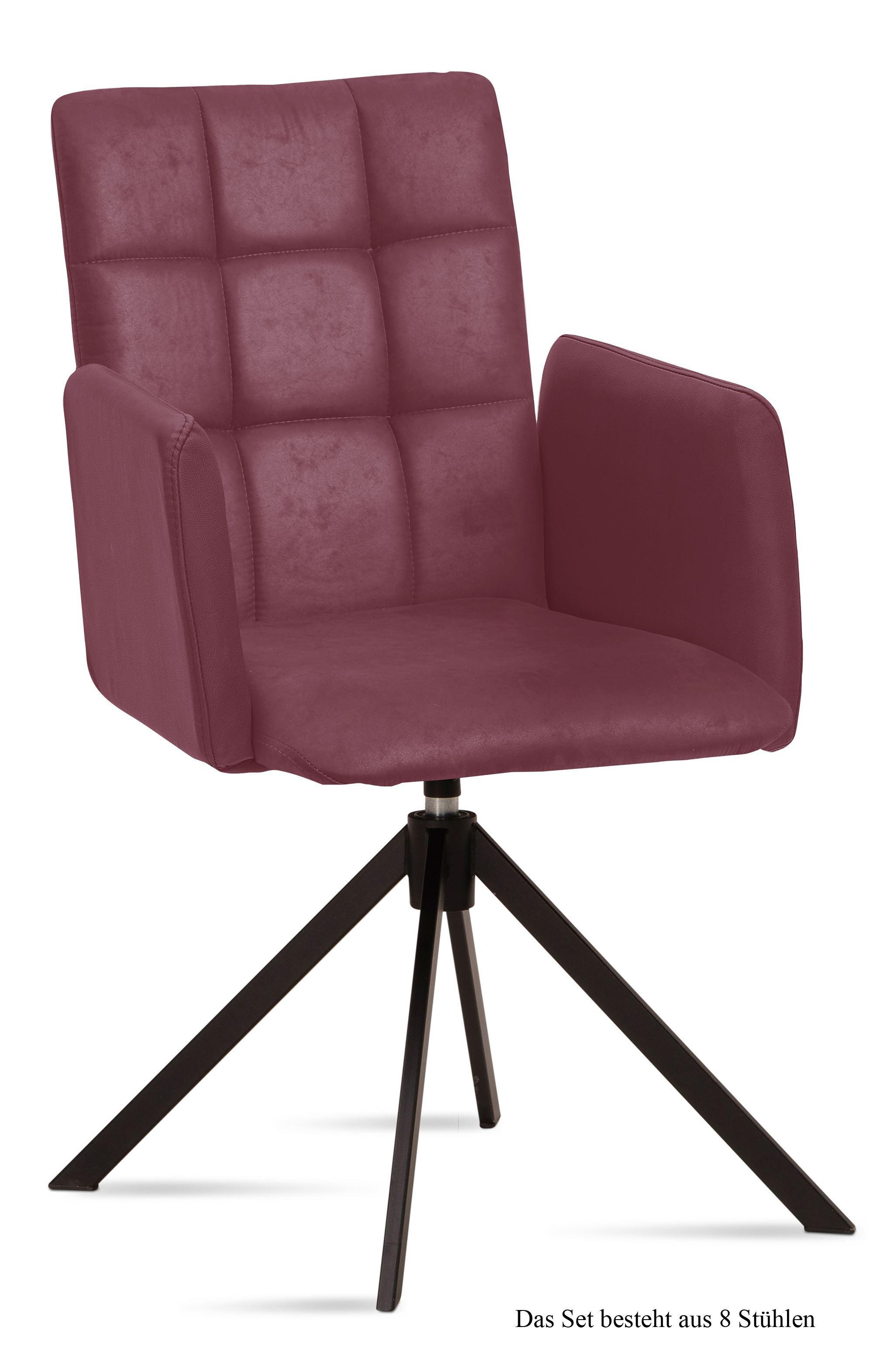 ARMLEHNSTUHL drehbar (8er-Set) Deeann 52x91x60 Schwarz/Marsala - Brombeere/Schwarz, Kunststoff (60/91/52cm) - 58aufmkessel