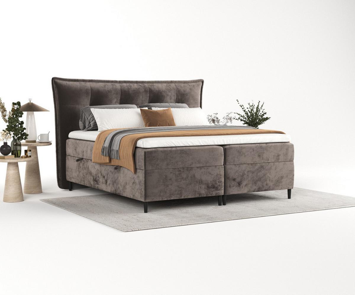 BOXBETT Las Palmas 140/200 cm Braun im Lotta Stoff - Schwarz/Braun, Holz/Holzwerkstoff (140/200cm) - AltaBeds