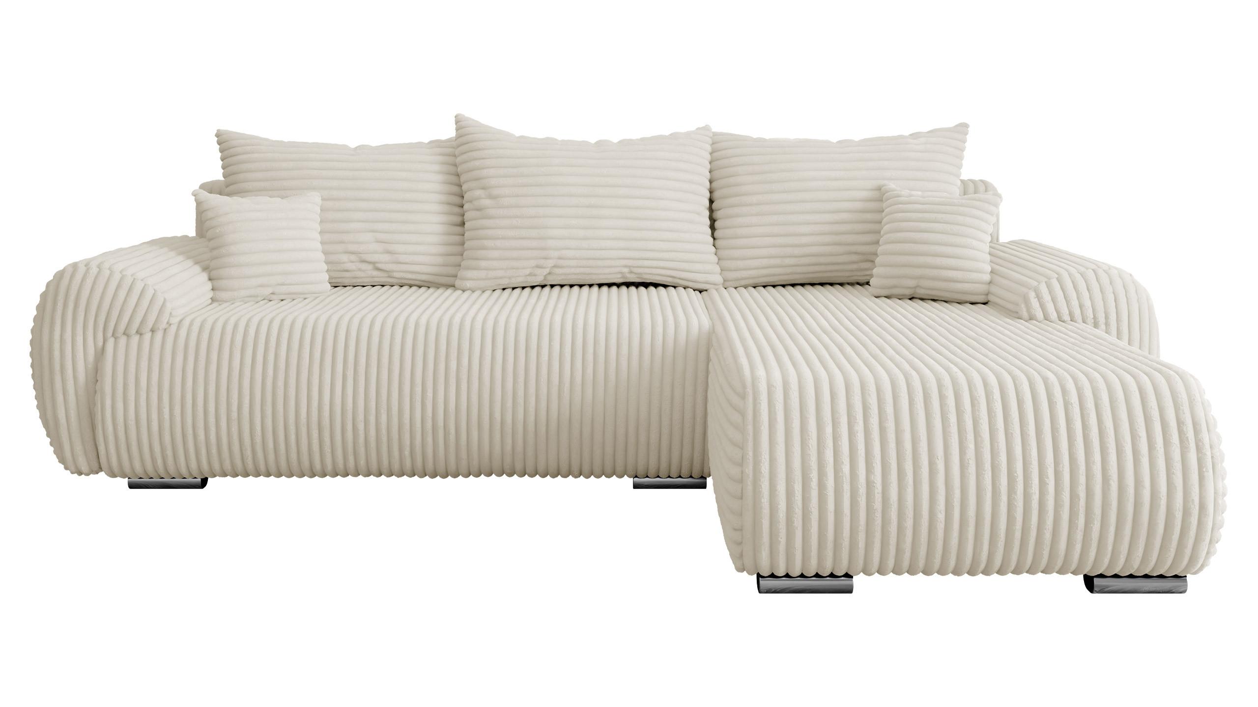 ECKSOFA Ubo L Cord, Seite: Rechts - Silberfarben/Creme, Holz/Kunststoff (282/187cm) - MIRJAN24