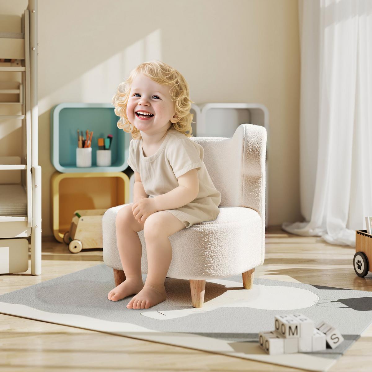KINDERSESSEL Teddyfleece-Optik Bärenform Beige - Beige/Naturfarben, Holz/Holzwerkstoff (43/53/47cm) - AIYAPLAY