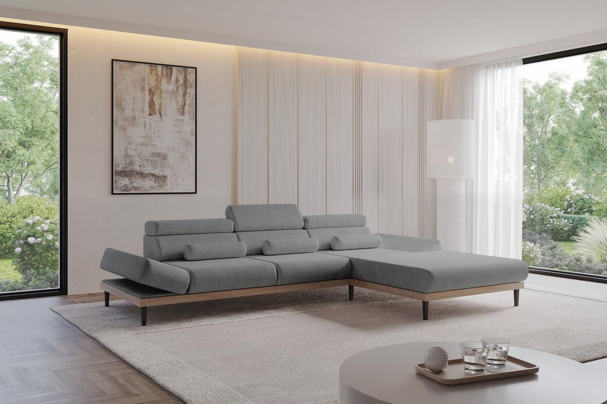 ELEKTRISCHES ECKSOFA Rechts MONA 316x205x85 Grau Velours - Taupe, Holzwerkstoff/Textil (316/205cm) - ALTDECOR