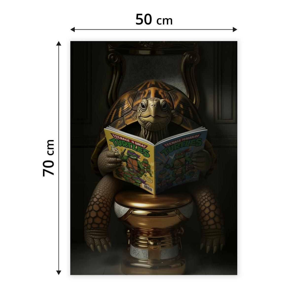 POSTER für Badezimmer WC SCHILDKRÖTE mit Comicbuch auf Toilette Abstraktion 50x70cm - Gelb/Orange, Papier (50/70/70cm) - Muralo