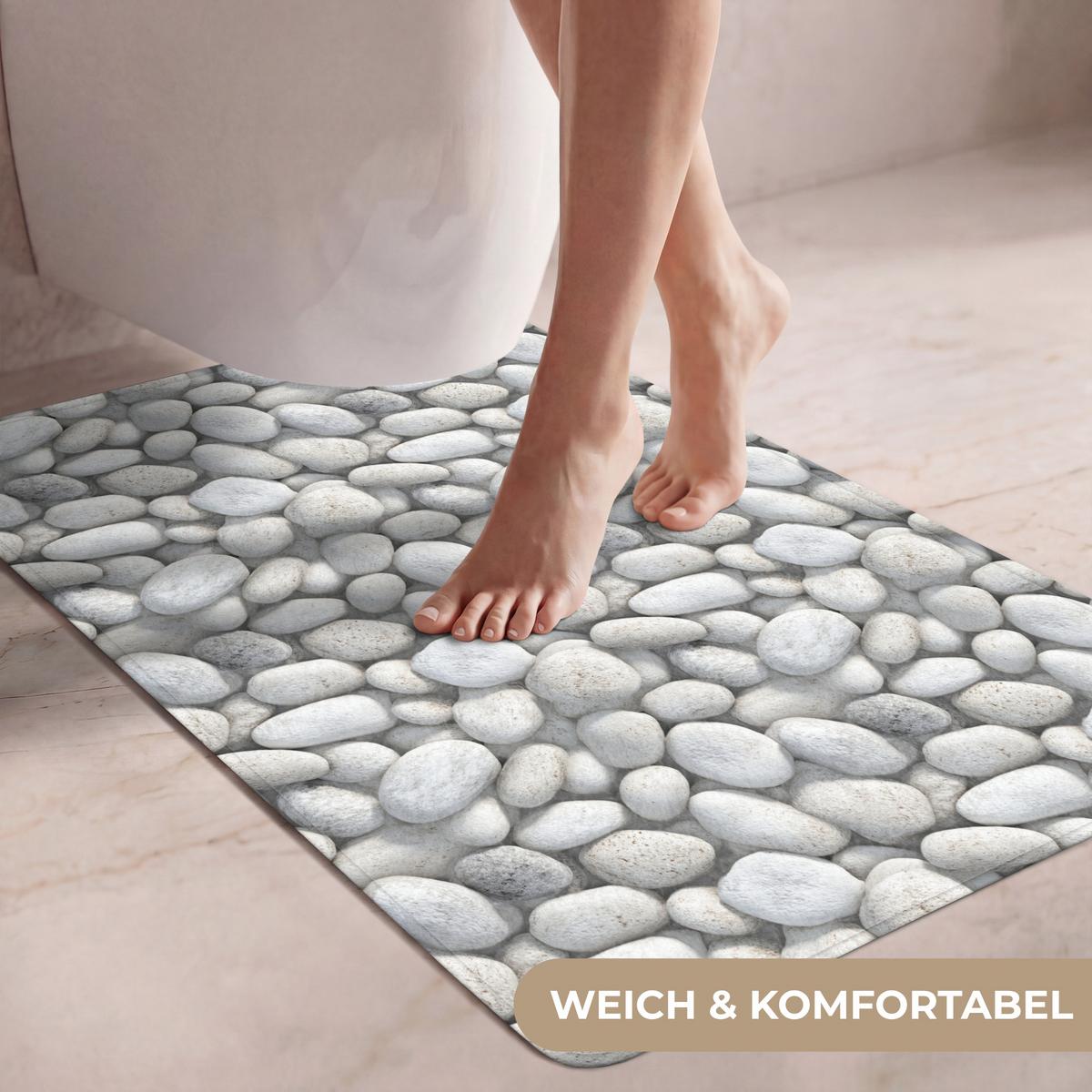 WC-VORLEGER Steine - Grau - Oval Toilettenvorleger 60x90 cm - Hellgrau, Textil (60/1cm) - OnlyWow