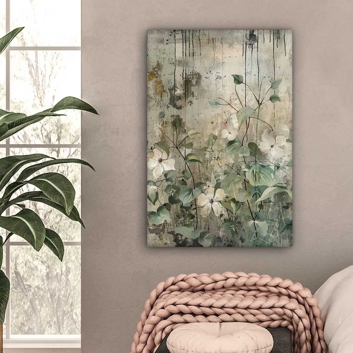 LEINWANDBILD Blumen - Blätter - Abstrakt - Modern Wanddeko 40x60 cm - Grau, Textil (40/60cm) - MuchoWow