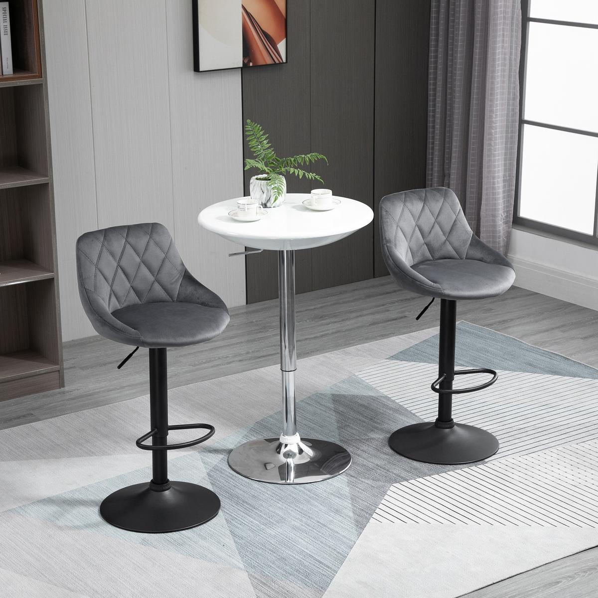BARHOCKER 2er Set Höhenverstellbar Drehbar Barstühle mit Samtoptik, Dunkelgrau - Dunkelgrau/Schwarz, Textil/Metall (46/104/48cm) - HOMCOM
