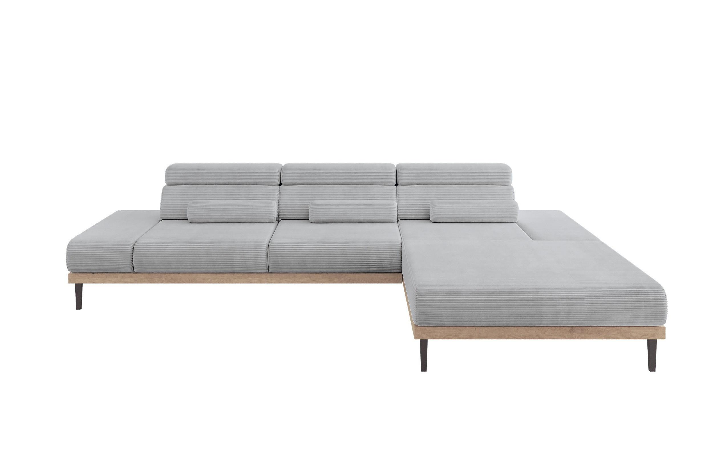 ELEKTRISCHES ECKSOFA Rechts MONA 316x205x85 Grau Cord - Schieferfarben/Grau, Holzwerkstoff/Textil (316/205cm) - ALTDECOR