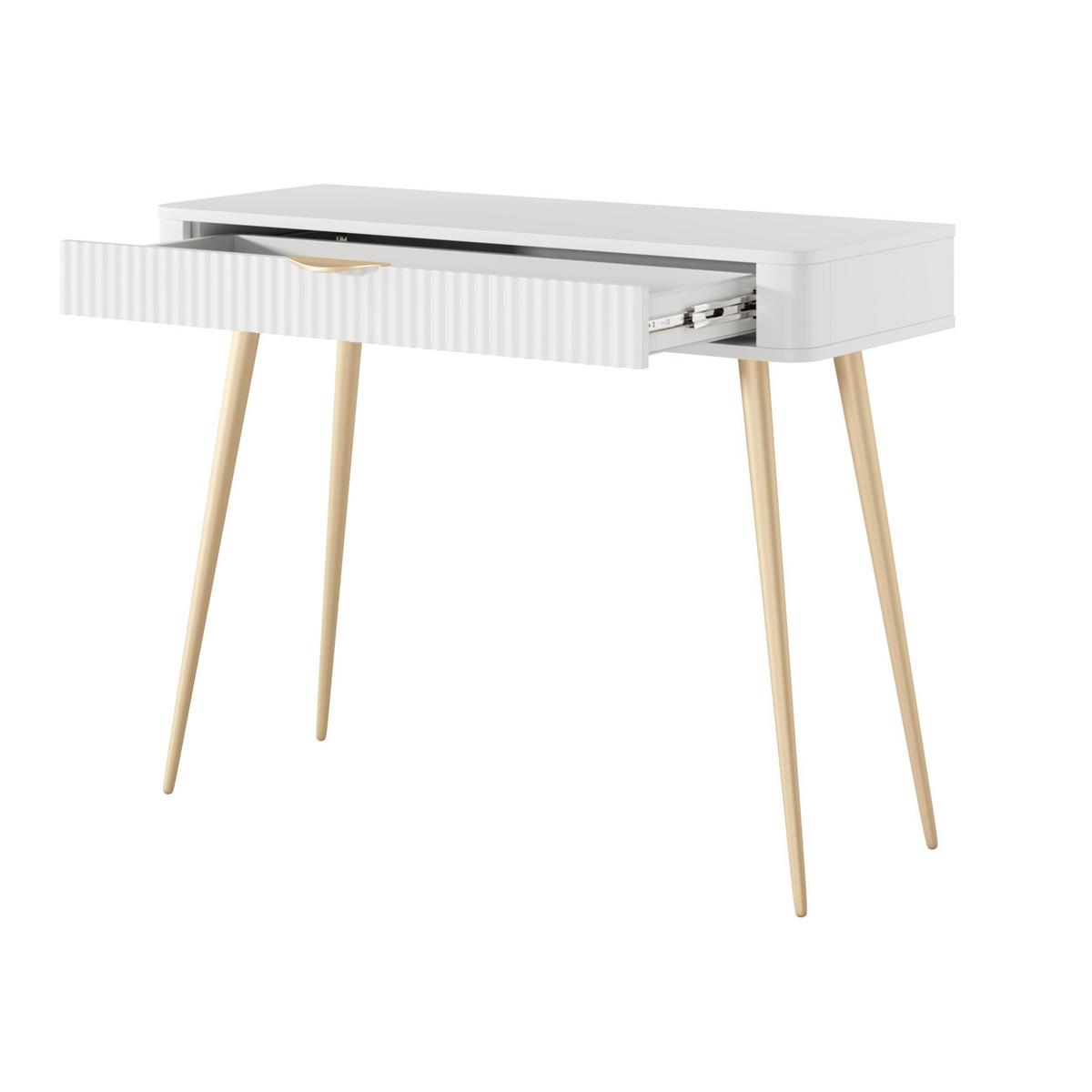KONSOLENTISCH Vespasia 1S Beige 100,2/78/38 cm – Geriffelte Fronten - Goldfarben/Weiß, Holzwerkstoff/Metall (38/100.2/78cm) - AX Living