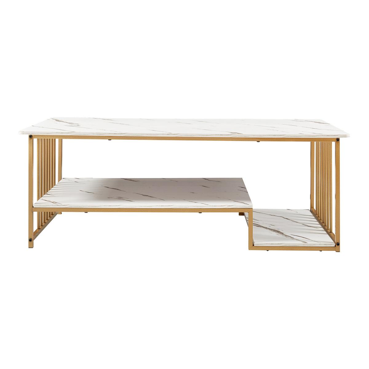 COUCHTISCH Klibro 120/60/42 cm - Goldfarben/Weiß, Holzwerkstoff/Metall (60/120/42cm) - [en.casa]