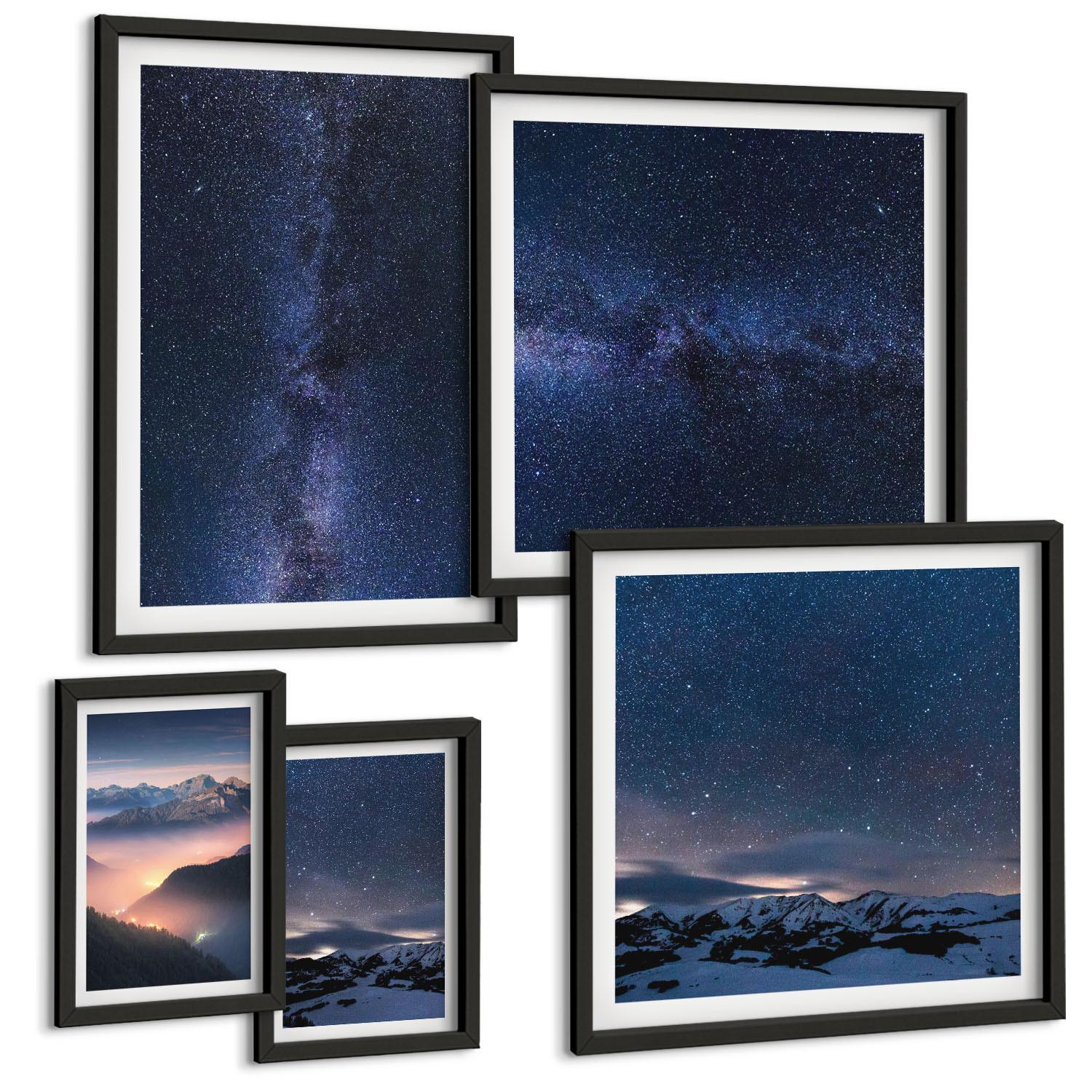 BILDER SET 5er Set - 50x50 cm & 20x30 cm & 40x60 cm Schwarzer Rahmen - Spiegelung der Felsen in Bergseen - Schwarz, Kunststoff (40/60cm) - TULUP
