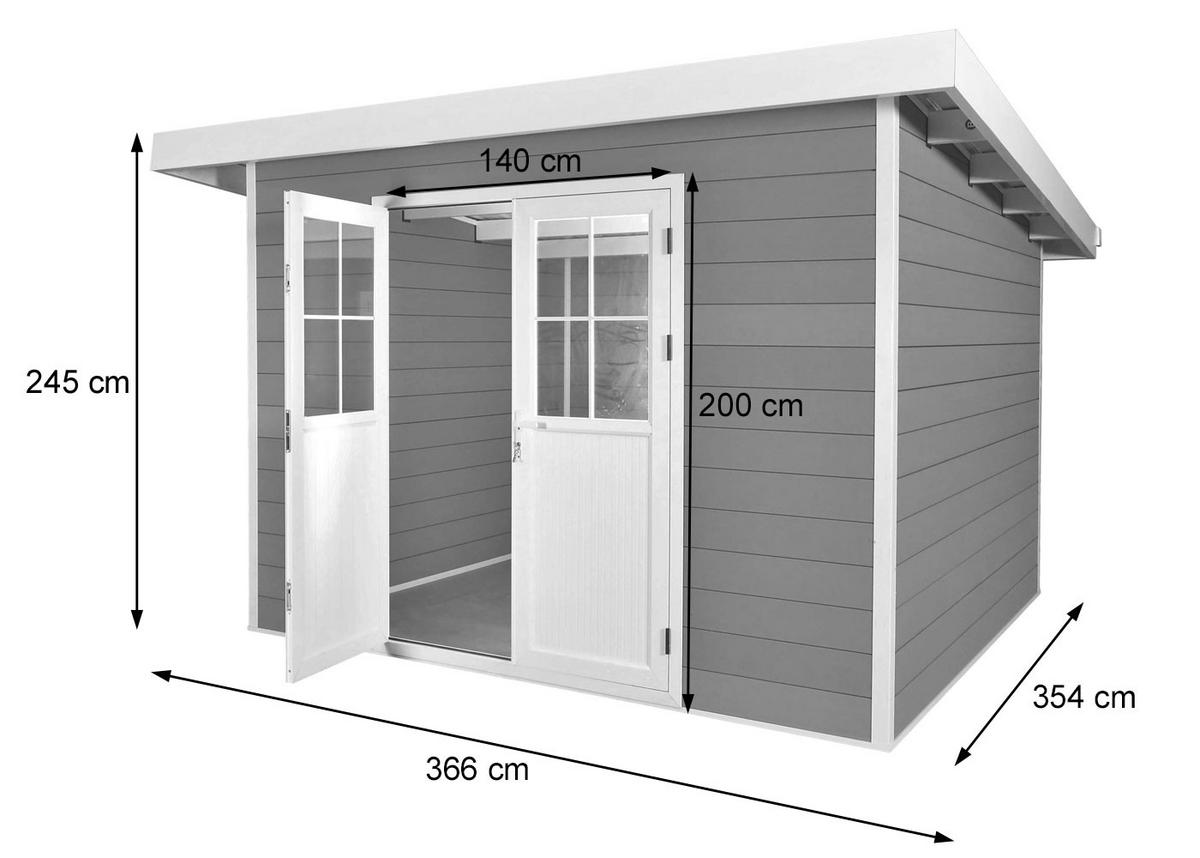 WPC GARTENHAUS MIT PULTDACH Graphit, Weiß - Graphitfarben/Weiß, Kunststoff (366/245/354cm) - MCW