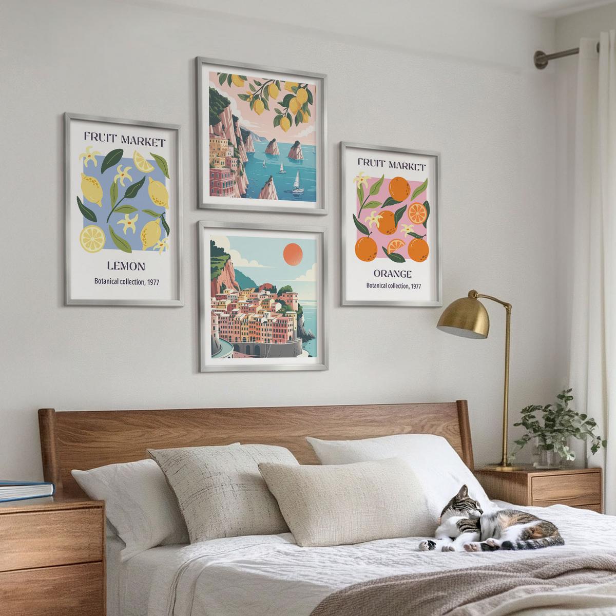 BILDER SET 4er Set - 50x50 cm & 40x60 cm Silberner Rahmen - Obstposter Zitronen Orangen - Silberfarben, Kunststoff (50/50cm) - TULUP