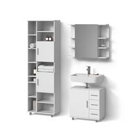 BADMÖBEL-SET Eisak Weiß 3 Teile, mit Hochschrank - Weiß, Holzwerkstoff (60/60/33cm) - Livinity®