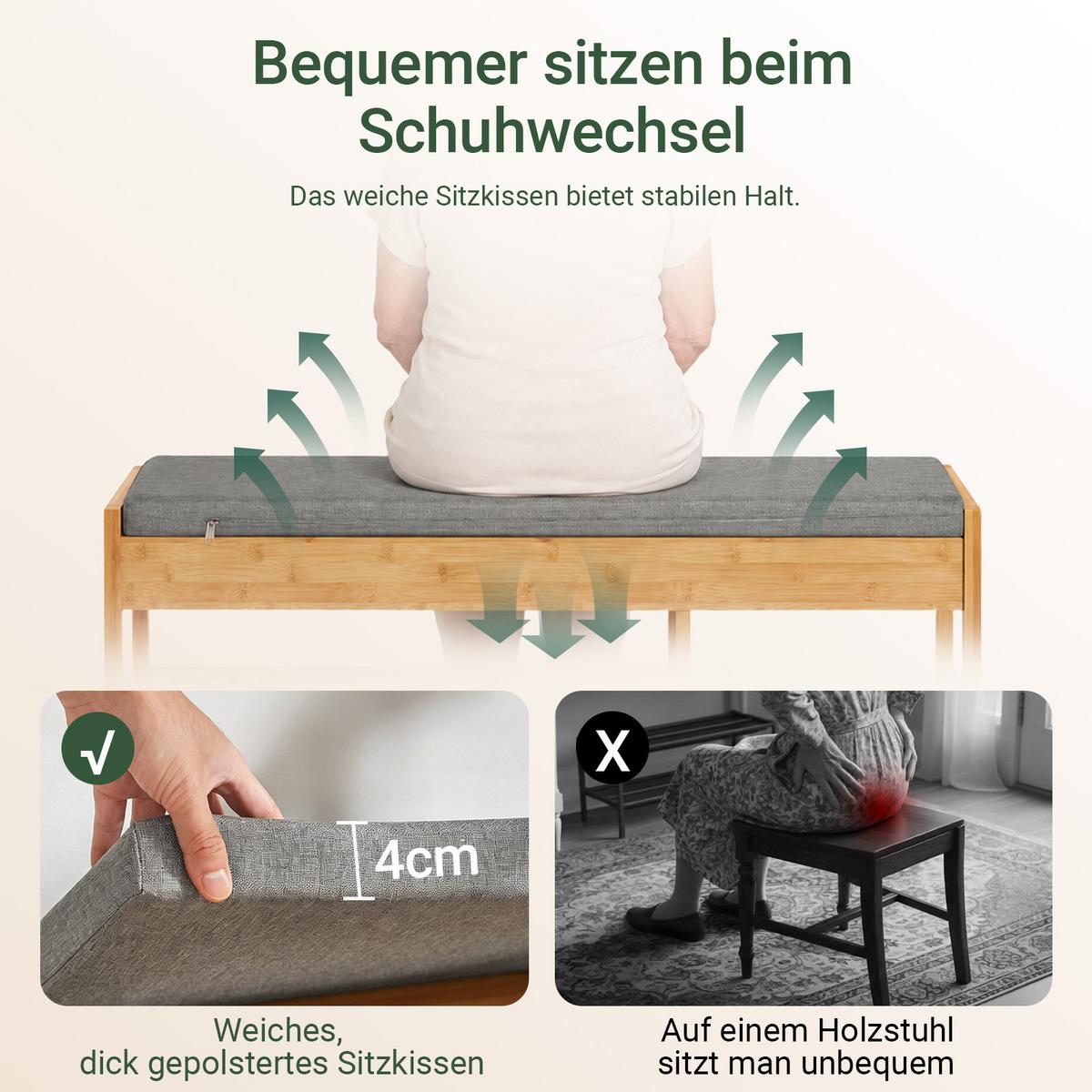 SCHUHBANK Natur, 90 x 45 x 30 cm, bis 150 kg, 2 Schubladen und 2 Fächer für Schuhe - Naturfarben, Holz (90/45/30cm) - SoBuy