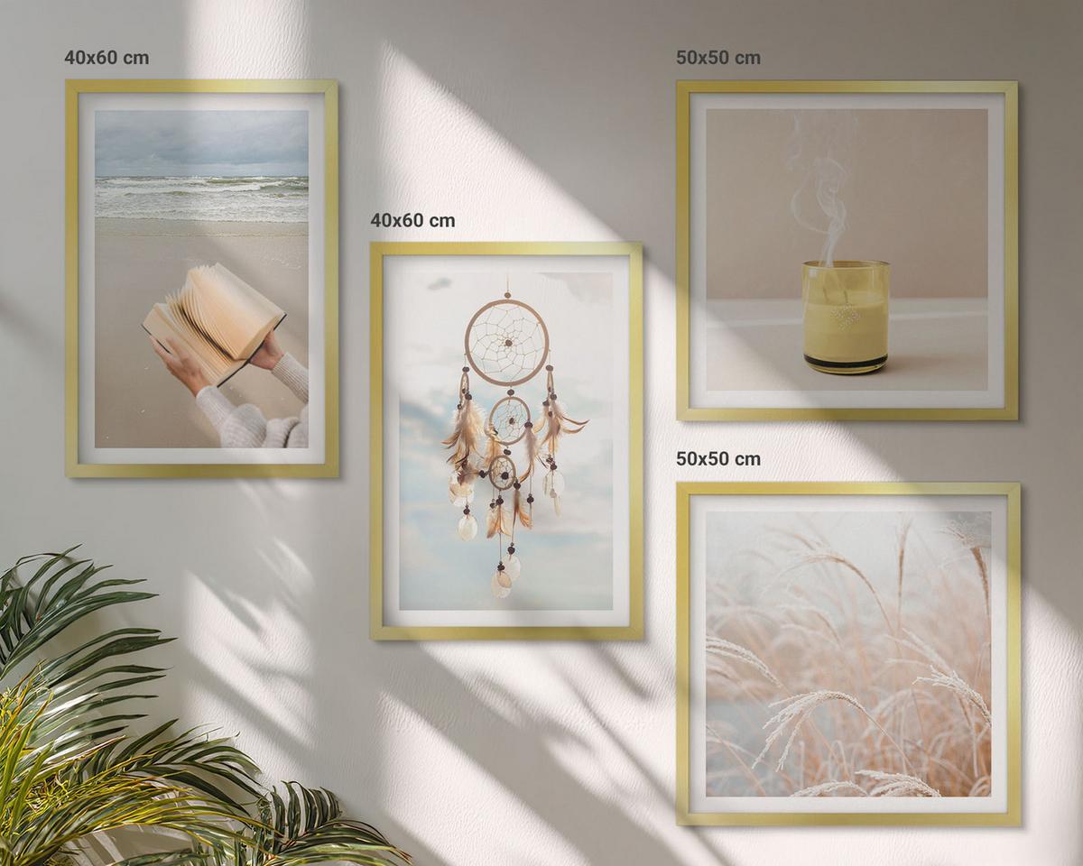 BILDER SET 4er Set - 50x50 cm & 40x60 cm Goldrahmen - Sommerlandschaften im Boho-Stil - Goldfarben, Kunststoff (50/50cm) - TULUP