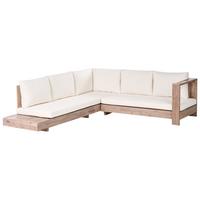 GARTENECKSOFA 5-Sitzer zertifiziertes Akazienholz linksseitig Cremeweiß Marettimo - Hellbraun/Braun, Holz (225/64/212cm) - Beliani