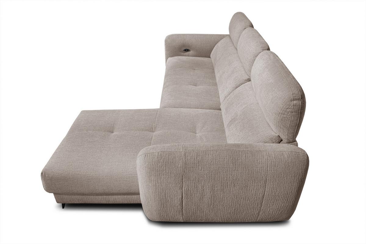 ECKSOFA SVEN 3-Sitzer, 1 Relax XL, verstellbare Kopfstützen, beige - Beige/Schwarz, Holzwerkstoff/Textil (256/163cm) - Wozimo