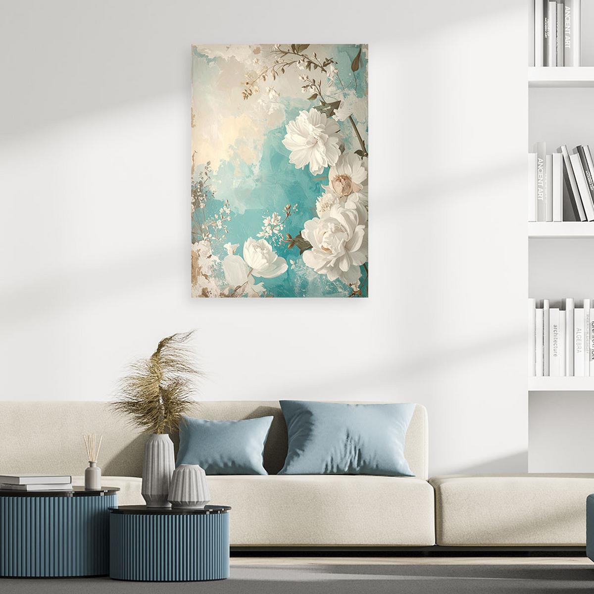 LEINWANDBILD Blumen 80x120cm - Türkis, Textil (80/120cm) - Feeby