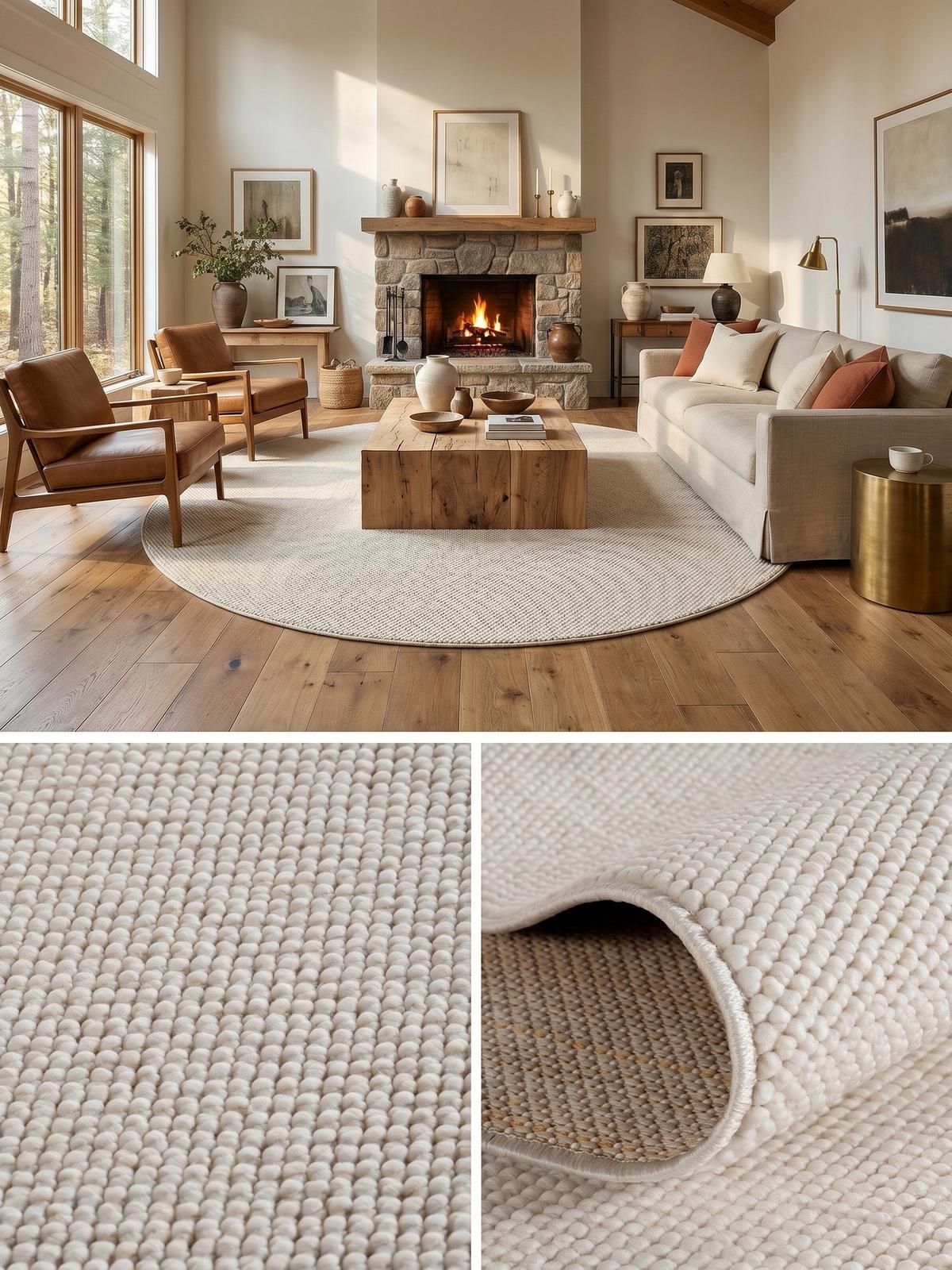 TEPPICH Flachgewebe LANGAU in Creme, meliert, Ø 80 cm - Beige, Textil (80/80cm) - KADIMA DESIGN
