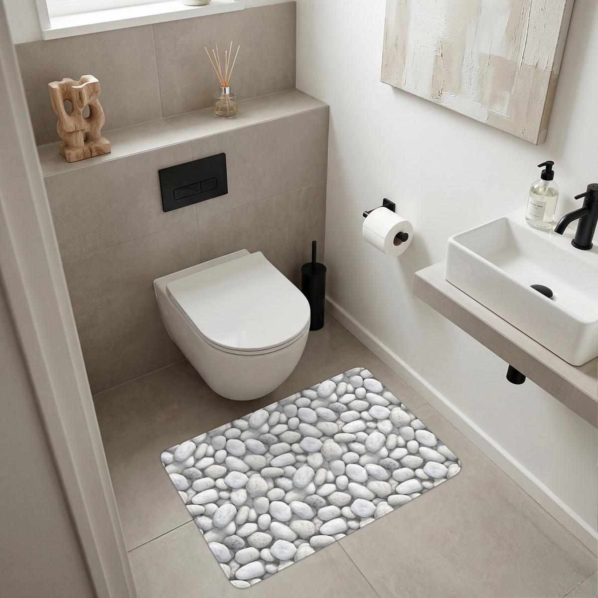 BADEMATTE Steine - Grau - Oval 90x60 cm - Hellgrau, Textil (90/60cm) - OnlyWow