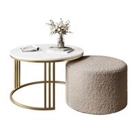 COUCHTISCH mit Hocker LORI Hochglanz gebürstetes Gold/weißer Glanz/Coral 50 - Weiß, Metall (70/70/49cm) - Lookway