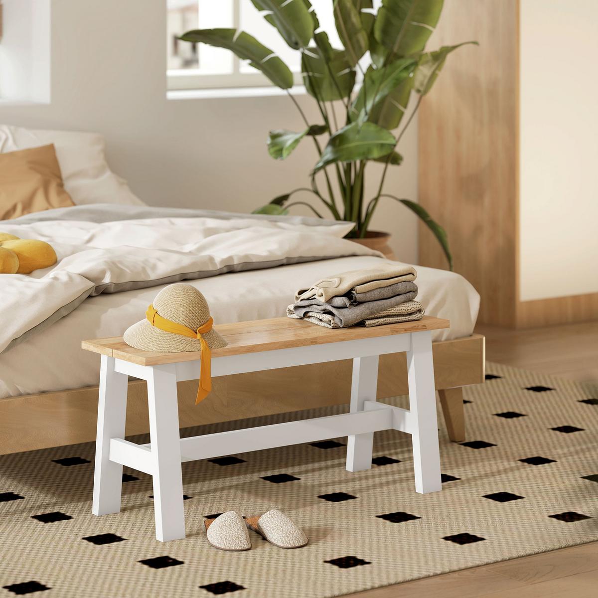 SITZBANK für Esszimmertisch Küchenbank Modern Holzbank Essbank für Eingang Eiche - Eichefarben/Weiß, Holz (30/45/95cm) - HOMCOM
