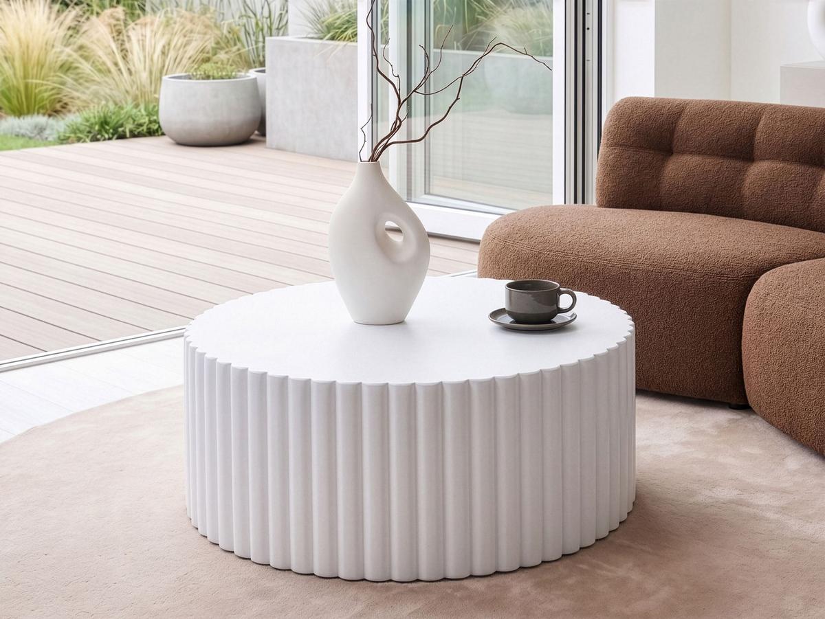 COUCHTISCH 117/117 cm Weiß Pozza - Weiß, Keramik (117/117/42cm) - Beliani