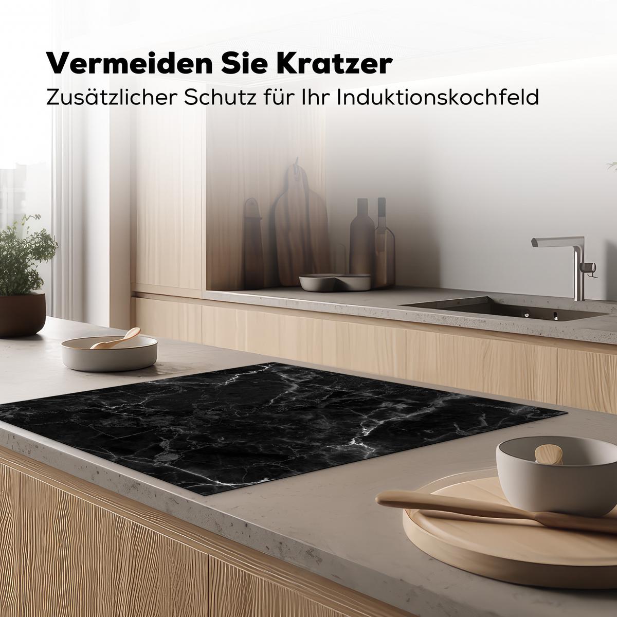 HERDABDECKPLATTE Marmor - Schwarz - Weiß - Textur - Marmoroptik Induktionsmatte 78x78 cm - Silberfarben, Kunststoff (78/78/0.2cm) - MuchoWow
