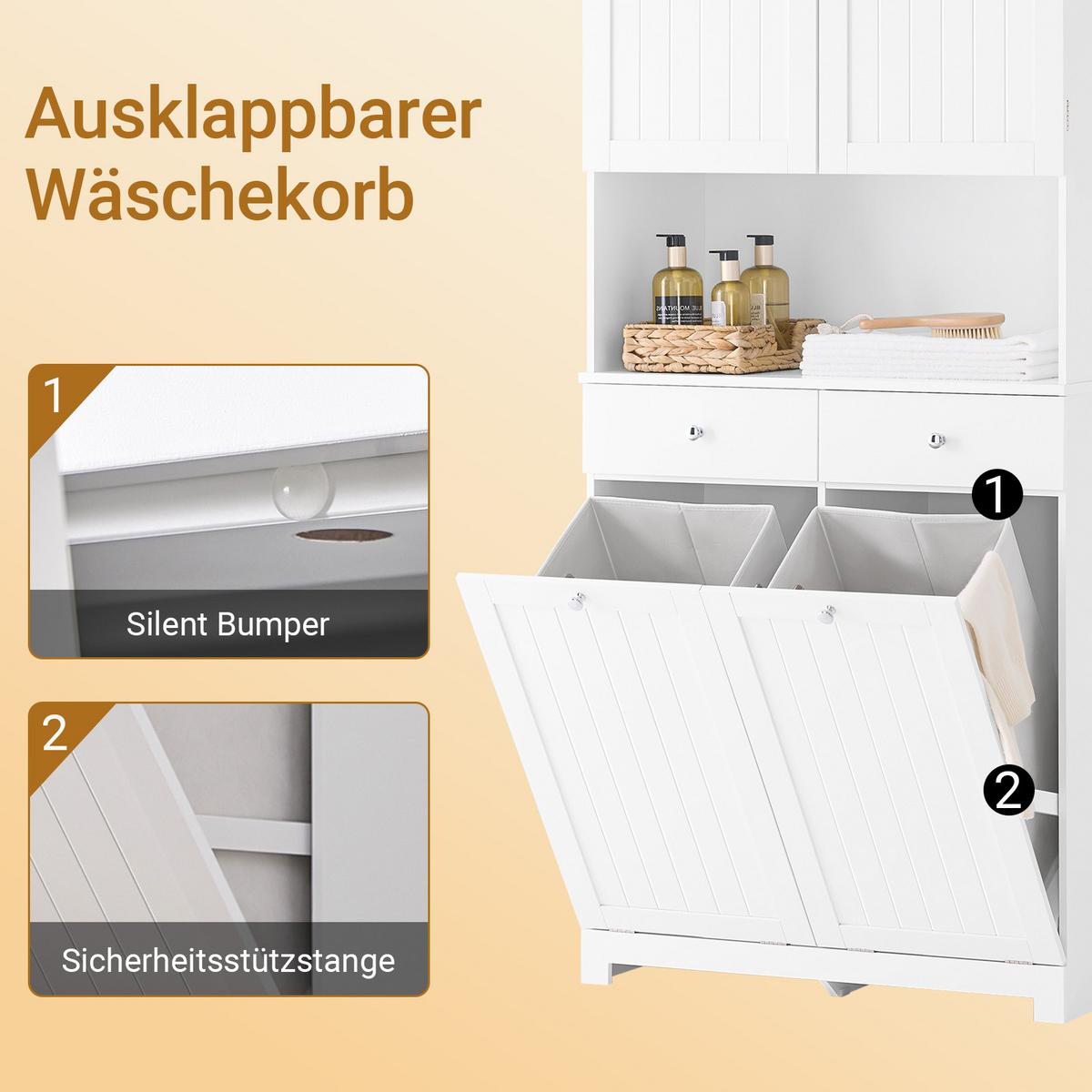 BADEZIMMERSCHRANK Weiß 78x38x181cm - Weiß, Holzwerkstoff (78/181/38cm) - SoBuy