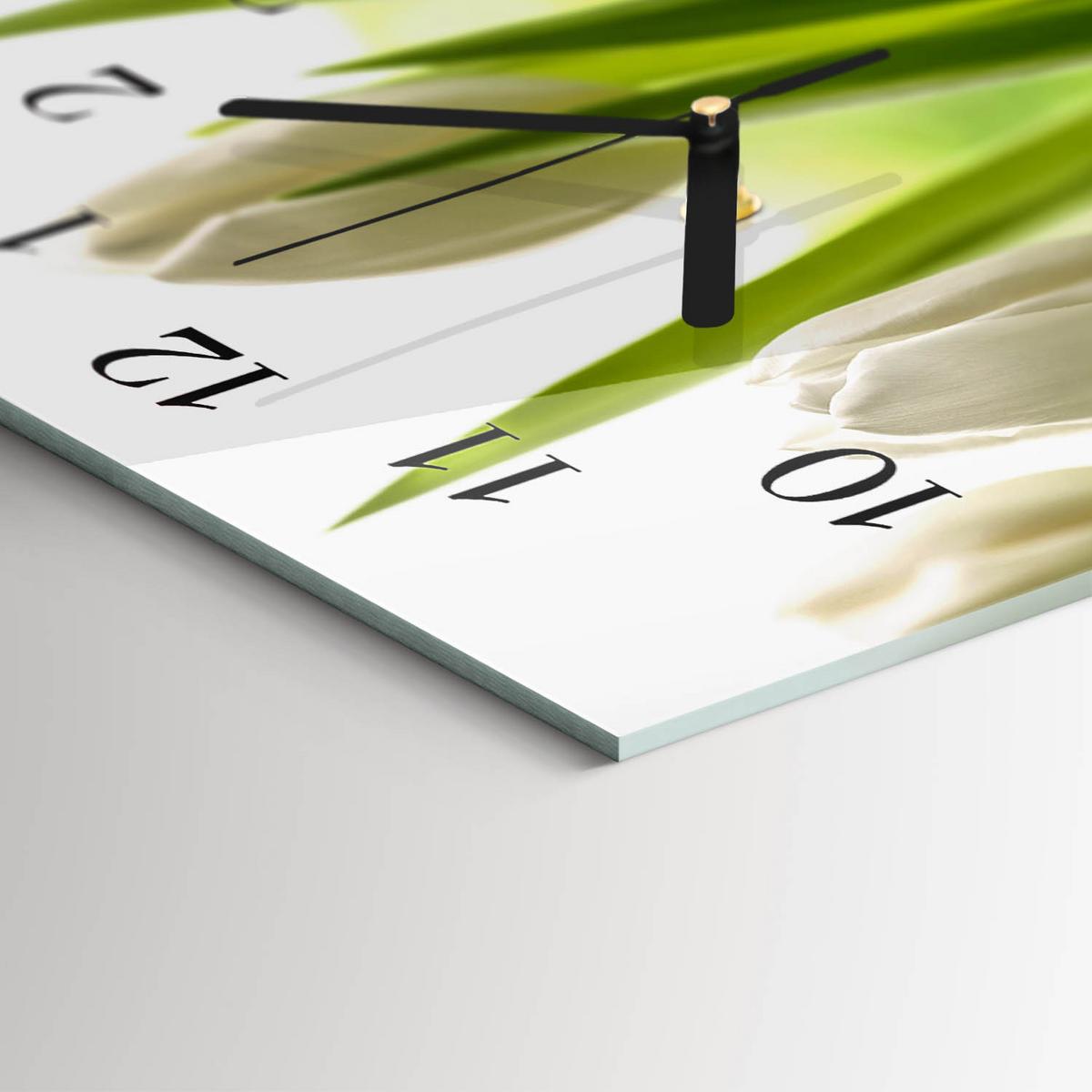 WANDUHR aus Glas 60x30 cm - Weiße Tulpen - Weiß, Glas (60/30/0.4cm) - TULUP