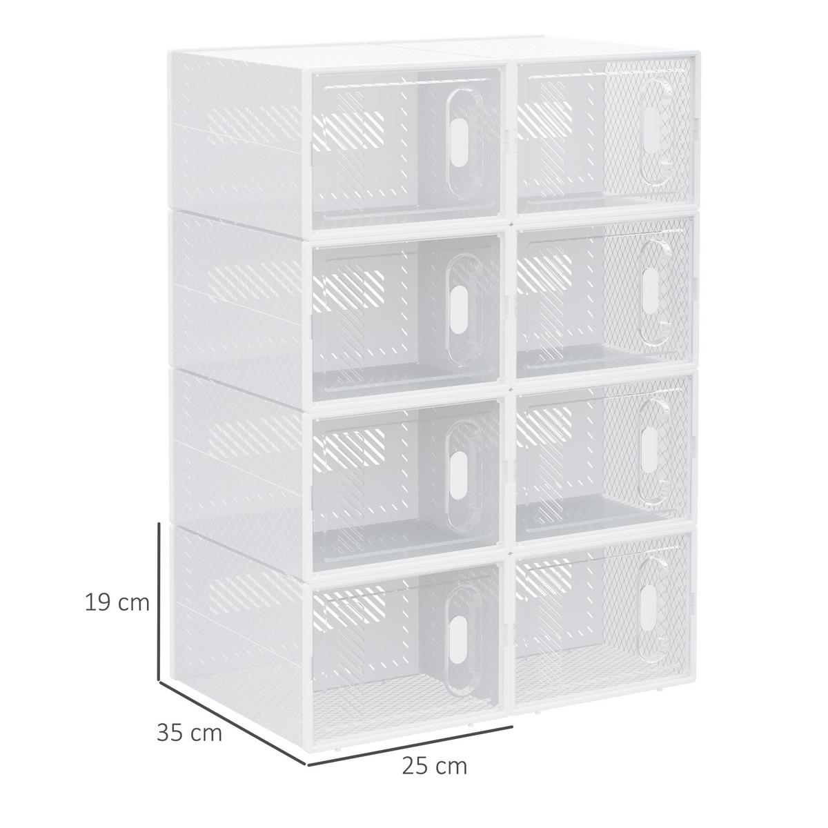 DIY Schuhbox Aufbewahrungsbox mit 8 Fächern 8er Pack Schuhkartons Transparent - Transparent, Kunststoff (25/19/35cm) - HOMCOM