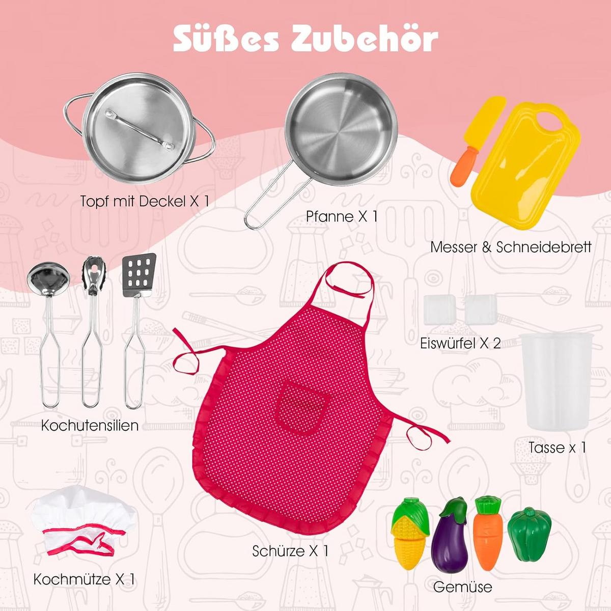 SPIELKÜCHE Eck Pink - Pink, Holz (85/85/84cm) - COSTWAY