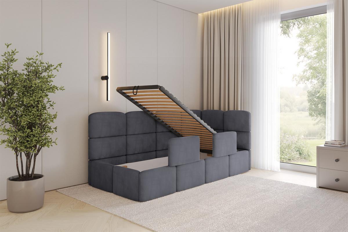 EINZELLBETT Jugendbett mit Bettkasten, Links - KIVY 100x200 Dunkelgrau - Dunkelgrau, Holzwerkstoff/Textil (100/200cm) - ALTDECOR