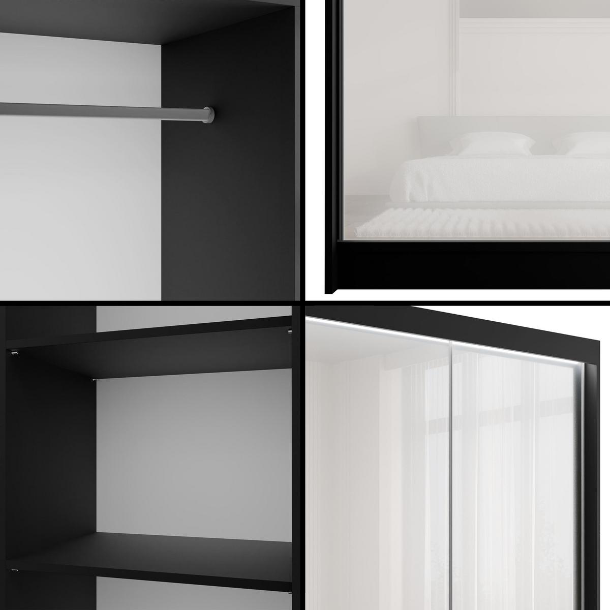KLEIDERSCHRANK PEKA mit LED - 120 cm - Schwarz|Weiß - Schwarz/Weiß, Holzwerkstoff (120/215/61cm) - ALTDECOR