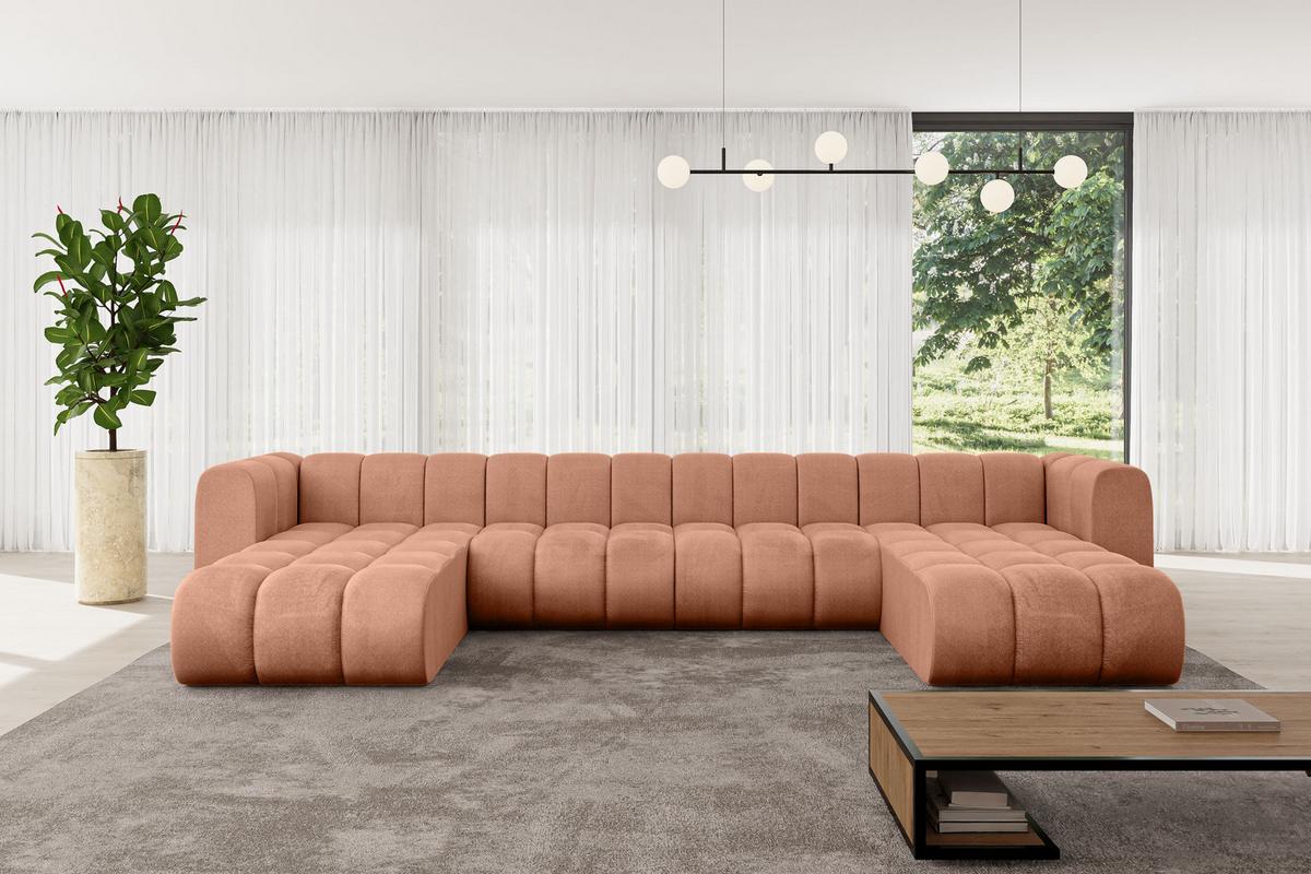WOHNLANDSCHAFT modulares Sofa Joren-U2 - 410x177x70 cm Apricot - Koralle, Holzwerkstoff/Textil (410/70/177cm) - ALTDECOR