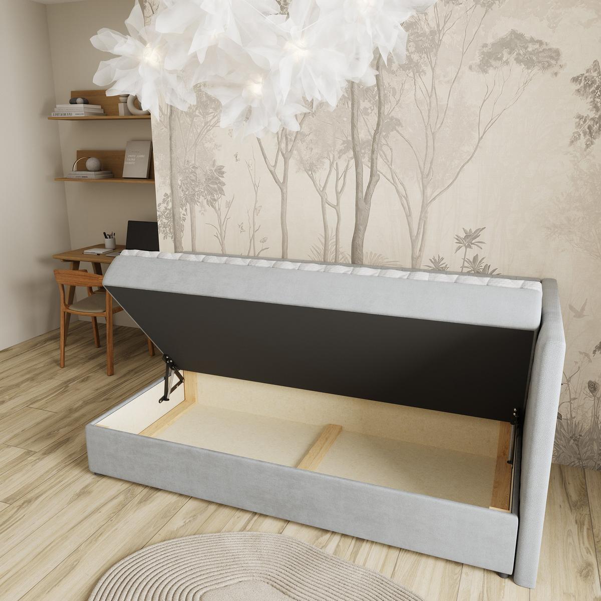 BOXBETT ARIS 90x200 cm mit Matratze und Topper, H2+H3 - Hellgrau - Hellgrau, Holz (90/200cm) - MASSENO