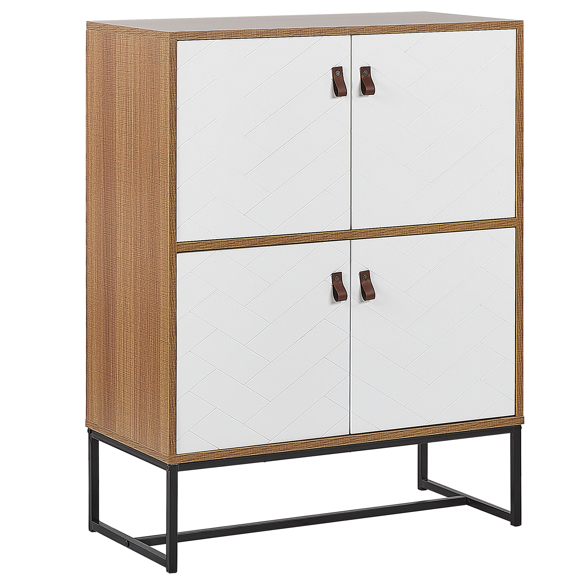 SCHRANK Hellbraun/Weiß Nueva - Weiß, Holzwerkstoff (76/100/39cm) - Beliani