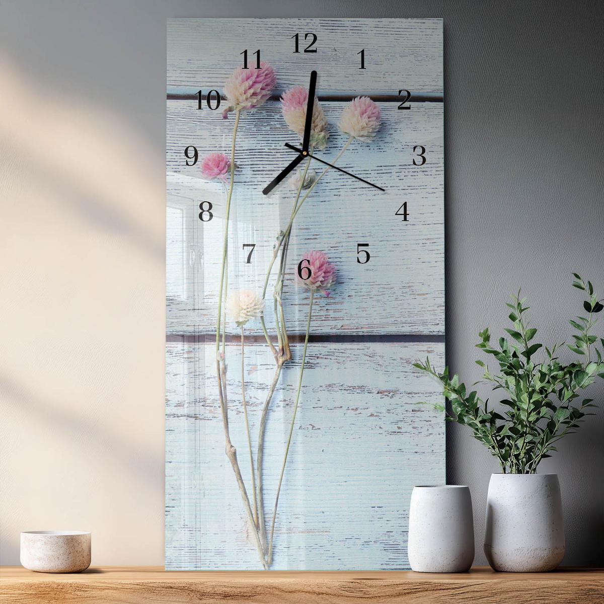 WANDUHR aus Glas 30x60 cm - Klee - Weiß, Glas (30/60/0.4cm) - TULUP