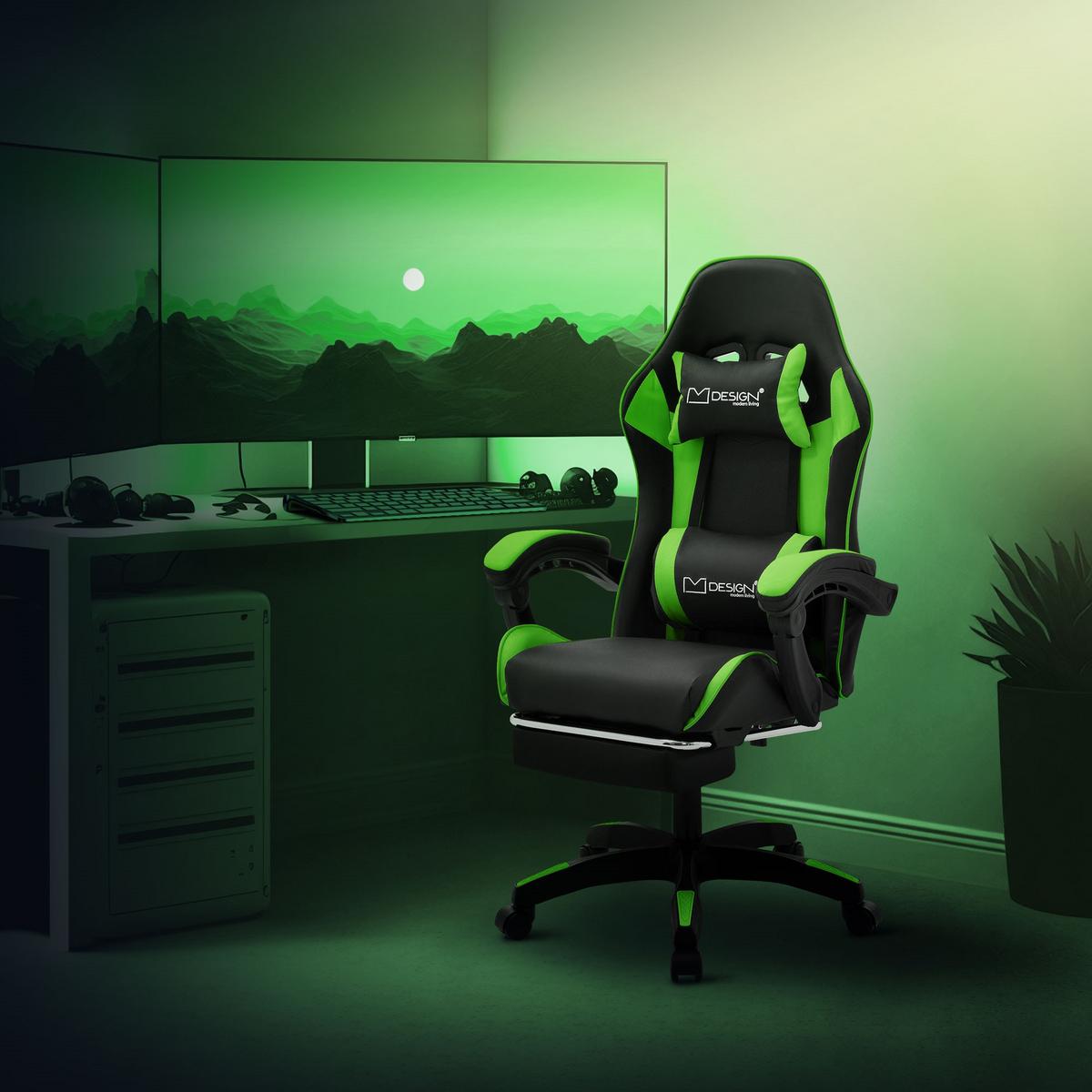 GAMINGSTUHL Schwarz-Grün aus Kunstleder - Schwarz/Grün, Kunststoff/Metall (62/119/62cm) - ML-DESIGN
