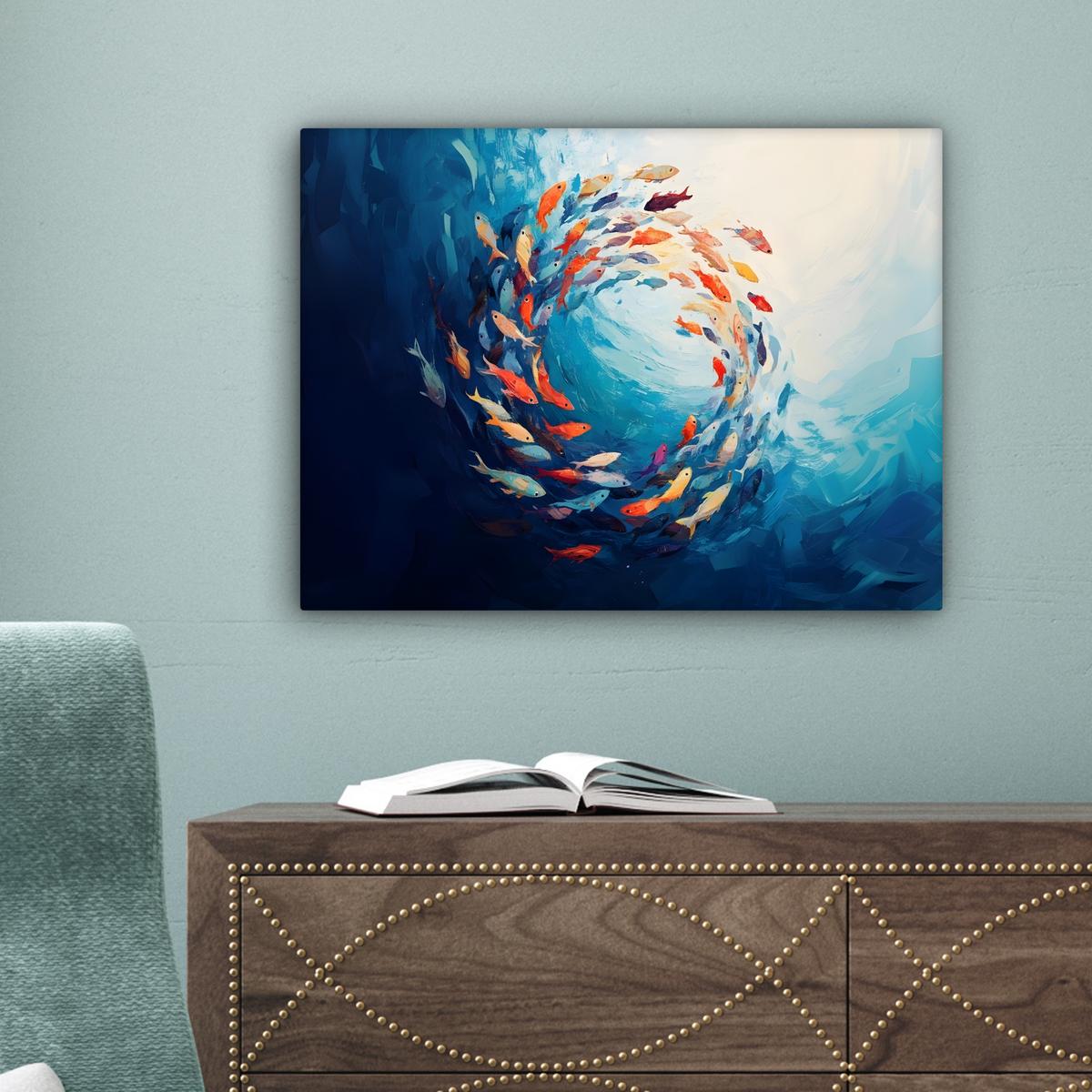 LEINWANDBILD Meer - Fische - Bunt - Dynamisch Wandbild 40x30 cm - Hellblau, Textil (40/30cm) - MuchoWow